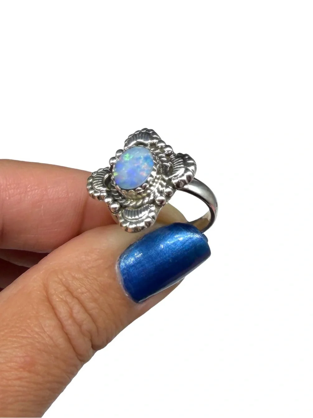 Fire Opal Ring Size 7 Solid 925 Sterling Silver Light Blue Stone